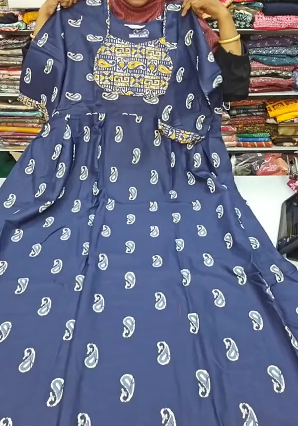 Premium Cotton Frock Style Nighty with Adjustable Rope & Side Pocket | NT3292